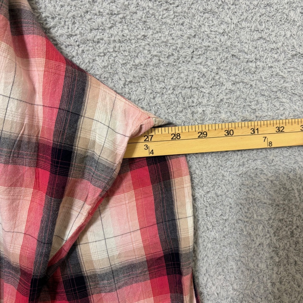 Everyday Comfortable Plaid Button Front Blouse Cotton Blend Lightweight Plus 2X - Picture 8 of 9